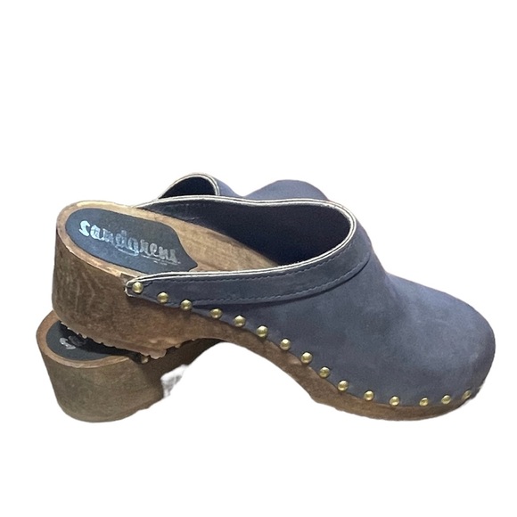 Sandgrens Womens Handmade Swedish Wooden Clogs Blue Suede Size 40 9 US - Picture 1 of 7